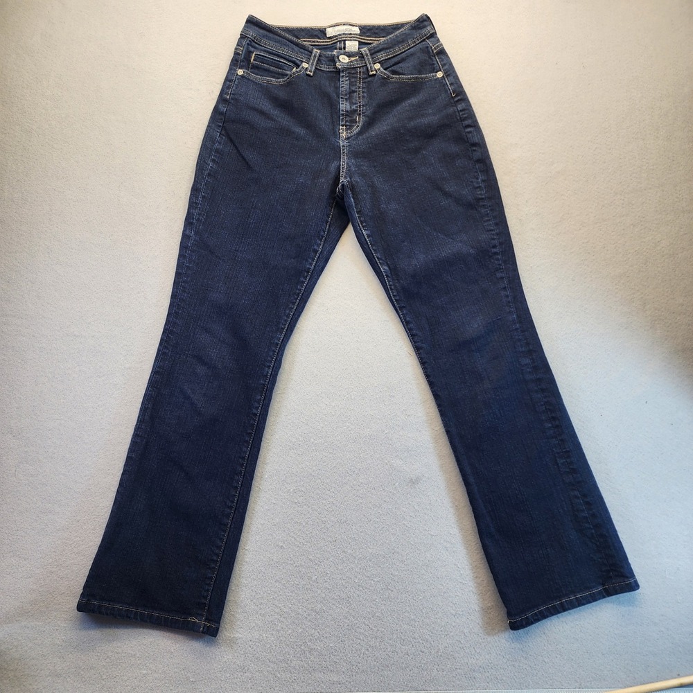Chicos Platinum Dark Wash‎ Straight Leg Jeans Womens Size 0 Short Indigo Stretch